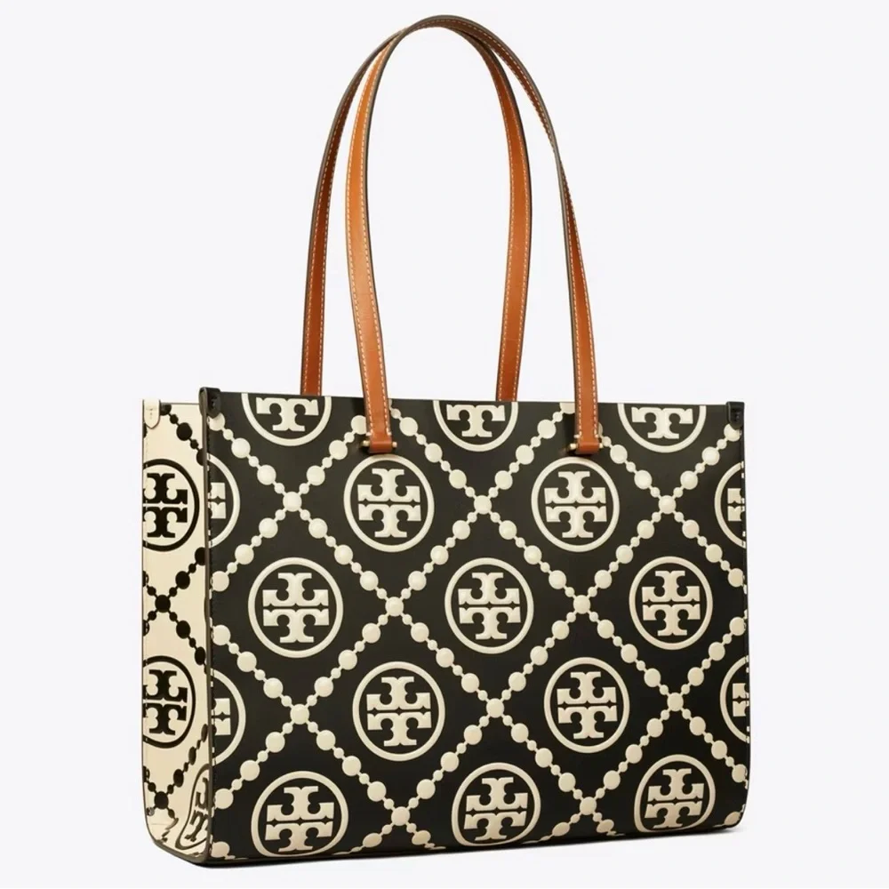 Tory Burch NWT Embossed Contrast Black and White Tote Bag - Picture 13 of 14
